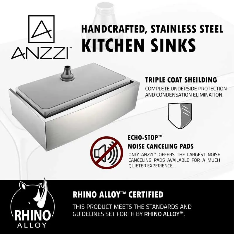 Anzzi ELYSIAN Farmhouse Stainless Steel 32 in. 0-Hole Single Bowl Kitchen Sink with Soave Faucet in Oil Rubbed Bronze