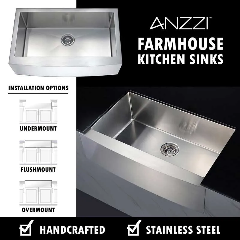 Anzzi ELYSIAN Farmhouse Stainless Steel 32 in. 0-Hole Single Bowl Kitchen Sink with Soave Faucet in Oil Rubbed Bronze
