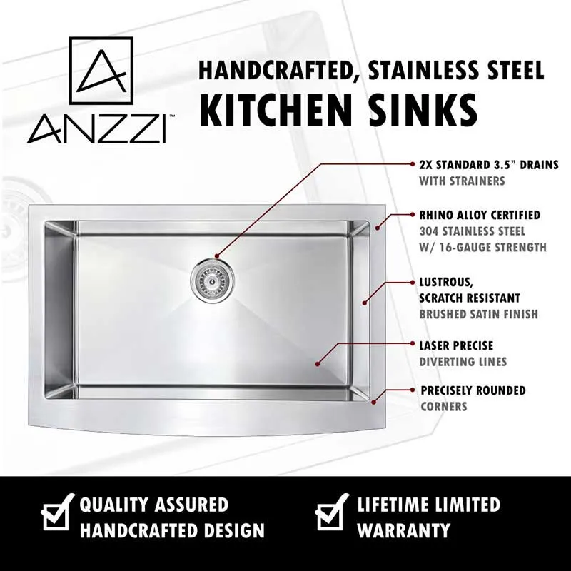 Anzzi ELYSIAN Farmhouse Stainless Steel 32 in. 0-Hole Single Bowl Kitchen Sink with Soave Faucet in Oil Rubbed Bronze