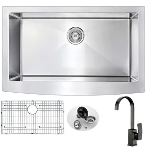 Anzzi ELYSIAN Farmhouse Stainless Steel 32 in. Single Bowl Kitchen Sink and Faucet Set with Opus Faucet in Oil Rubbed Bronze