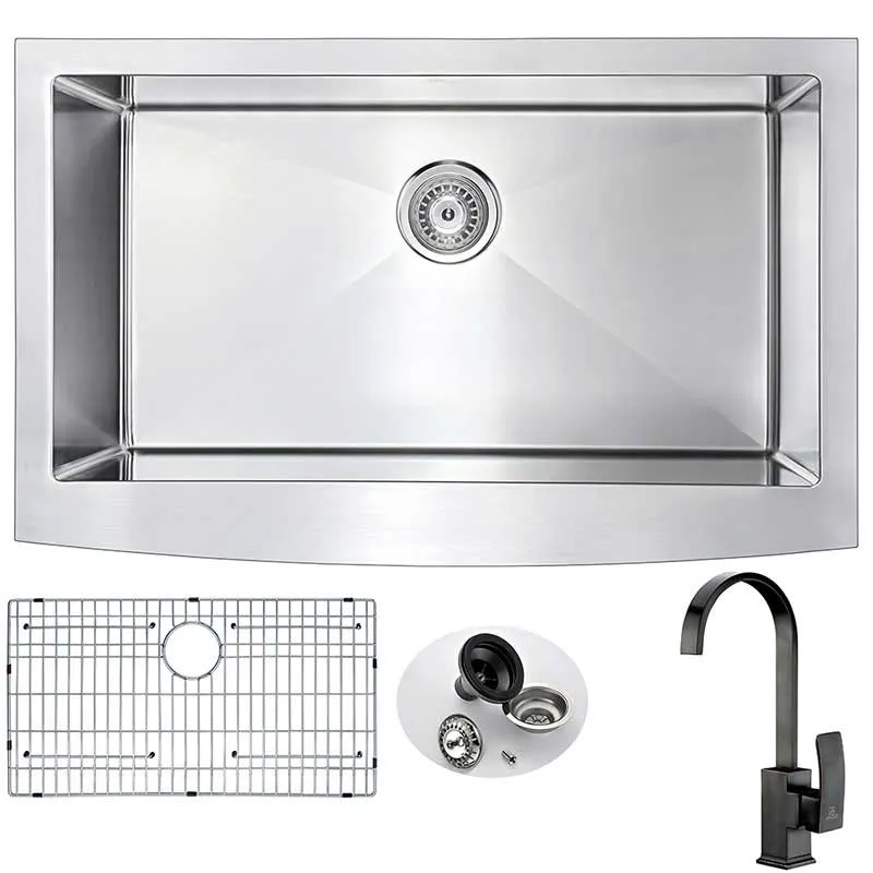 Anzzi ELYSIAN Farmhouse Stainless Steel 32 in. Single Bowl Kitchen Sink and Faucet Set with Opus Faucet in Oil Rubbed Bronze