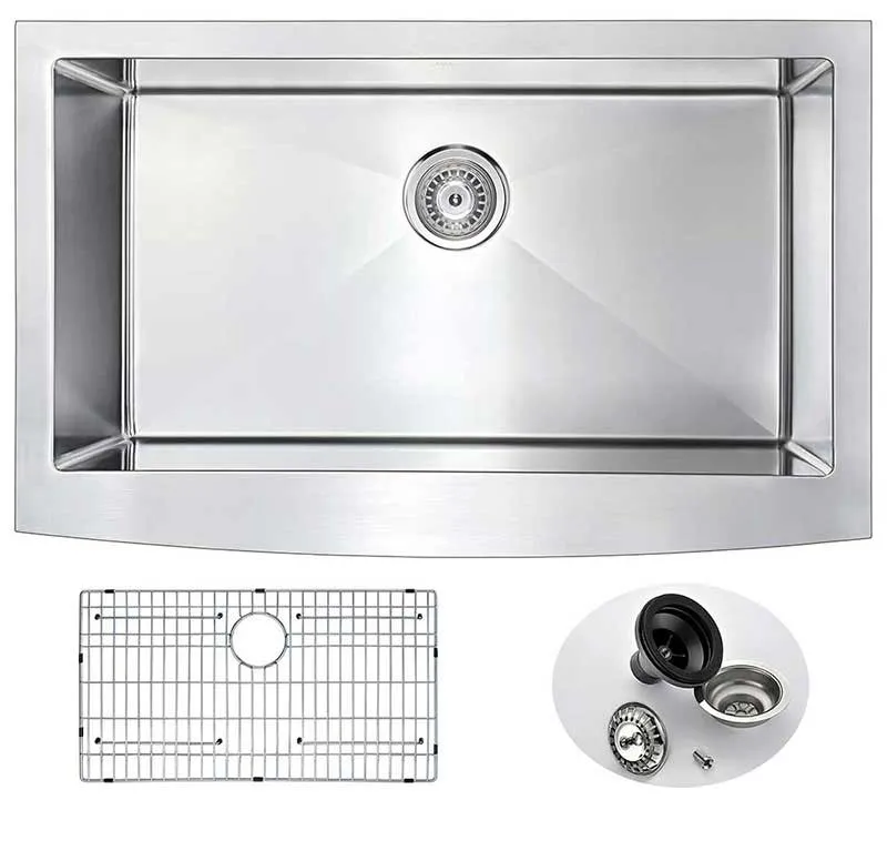 Anzzi ELYSIAN Farmhouse Stainless Steel 36 in. 0-Hole Kitchen Sink and Faucet Set with Opus Faucet in Polished Chrome