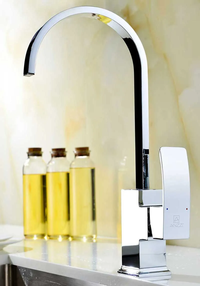 Anzzi ELYSIAN Farmhouse Stainless Steel 36 in. 0-Hole Kitchen Sink and Faucet Set with Opus Faucet in Polished Chrome