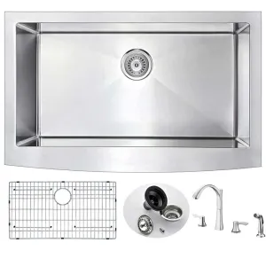 Anzzi ELYSIAN Farmhouse Stainless Steel 36 in. 0-Hole Kitchen Sink and Faucet Set with Soave Faucet in Polished Chrome