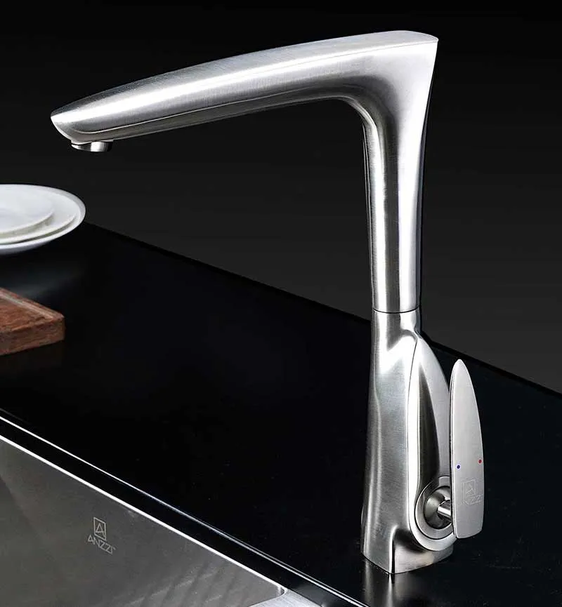 Anzzi ELYSIAN Farmhouse Stainless Steel 36 in. 0-Hole Kitchen Sink and Faucet Set with Timbre Faucet in Brushed Nickel