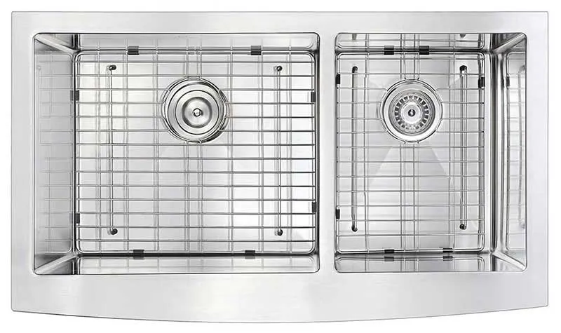 Anzzi ELYSIAN Farmhouse Stainless Steel 36 in. Double Bowl Kitchen Sink and Faucet Set with Manis Faucet in Polished Chrome