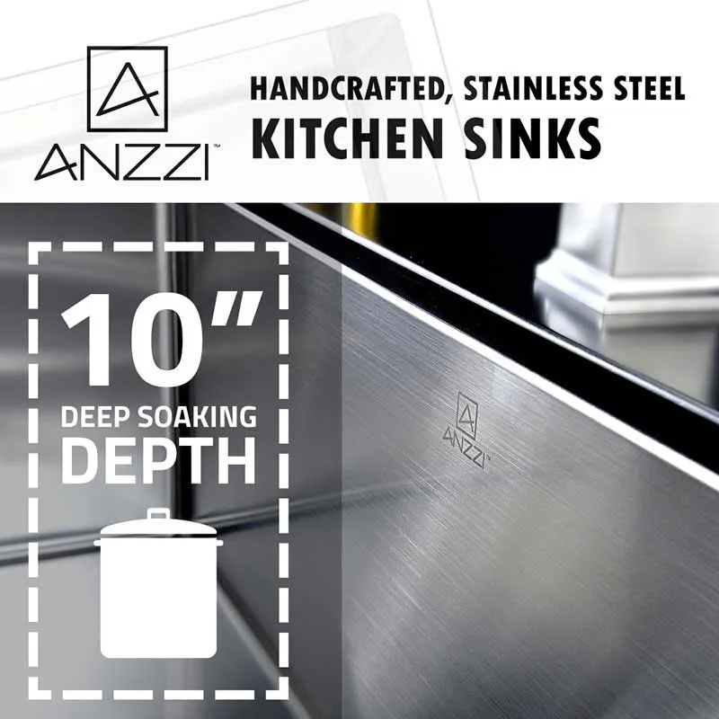 Anzzi ELYSIAN Farmhouse Stainless Steel 36 in. Double Bowl Kitchen Sink and Faucet Set with Manis Faucet in Polished Chrome