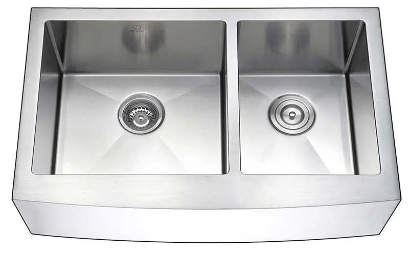 Anzzi ELYSIAN Farmhouse Stainless Steel 36 in. Double Bowl Kitchen Sink and Faucet Set with Manis Faucet in Polished Chrome