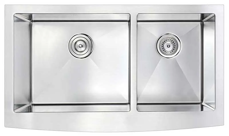 Anzzi ELYSIAN Farmhouse Stainless Steel 36 in. Double Bowl Kitchen Sink and Faucet Set with Manis Faucet in Polished Chrome