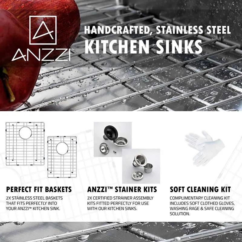 Anzzi ELYSIAN Farmhouse Stainless Steel 36 in. Double Bowl Kitchen Sink and Faucet Set with Timbre Faucet in Polished Chrome