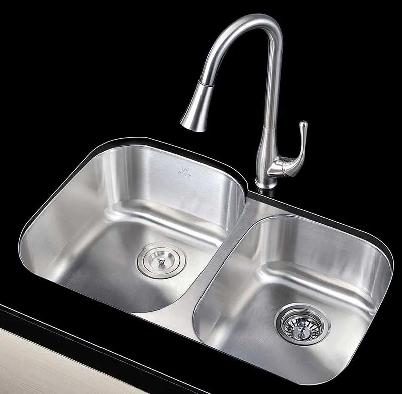 Anzzi MOORE Series 32 in. Under Mount 60/40 Dual Basin Stainless Steel Kitchen Sink