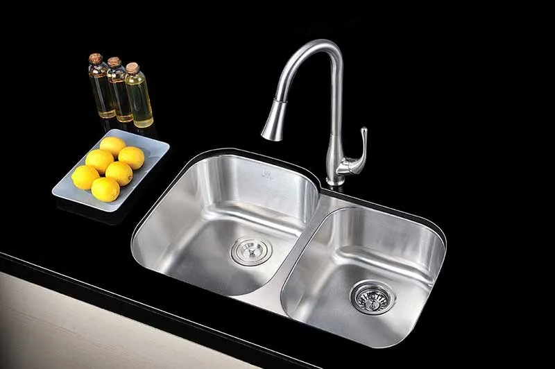 Anzzi MOORE Series 32 in. Under Mount 60/40 Dual Basin Stainless Steel Kitchen Sink