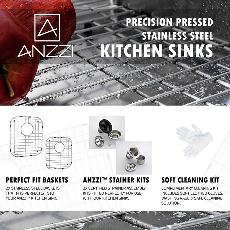 Anzzi MOORE Undermount Stainless Steel 32 in. Double Bowl Kitchen Sink and Faucet Set with Accent Faucet in Oil Rubbed Bronze