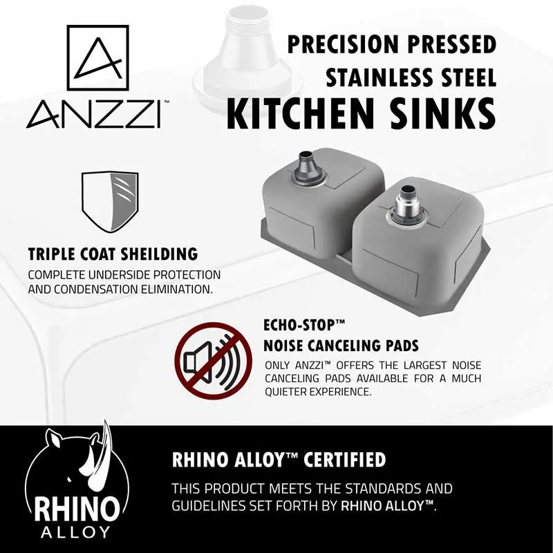 Anzzi MOORE Undermount Stainless Steel 32 in. Double Bowl Kitchen Sink and Faucet Set with Accent Faucet in Oil Rubbed Bronze
