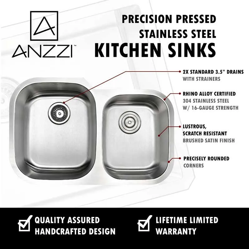 Anzzi MOORE Undermount Stainless Steel 32 in. Double Bowl Kitchen Sink and Faucet Set with Accent Faucet in Oil Rubbed Bronze