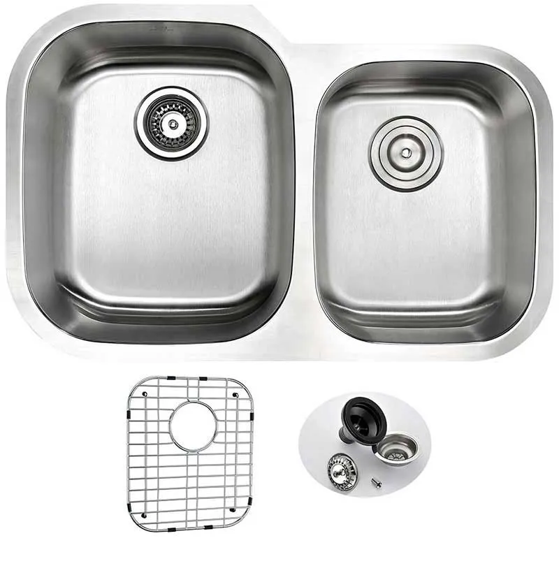 Anzzi MOORE Undermount Stainless Steel 32 in. Double Bowl Kitchen Sink and Faucet Set with Accent Faucet in Oil Rubbed Bronze