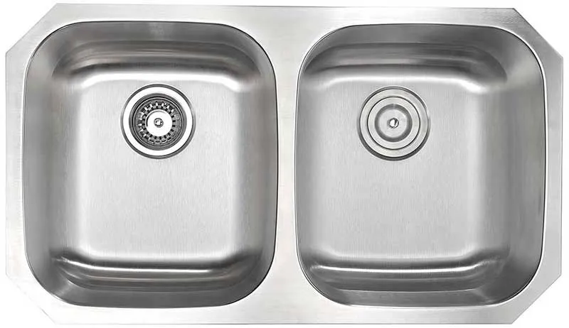 Anzzi MOORE Undermount Stainless Steel 32 in. Double Bowl Kitchen Sink and Faucet Set with Opus Faucet in Brushed Nickel
