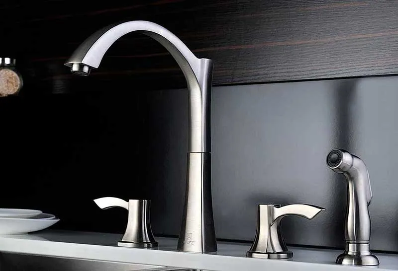 Anzzi MOORE Undermount Stainless Steel 32 in. Double Bowl Kitchen Sink and Faucet Set with Soave Faucet in Brushed Nickel