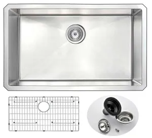 Anzzi VANGUARD Series 30 in. Under Mount Single Basin Handmade Stainless Steel Kitchen Sink
