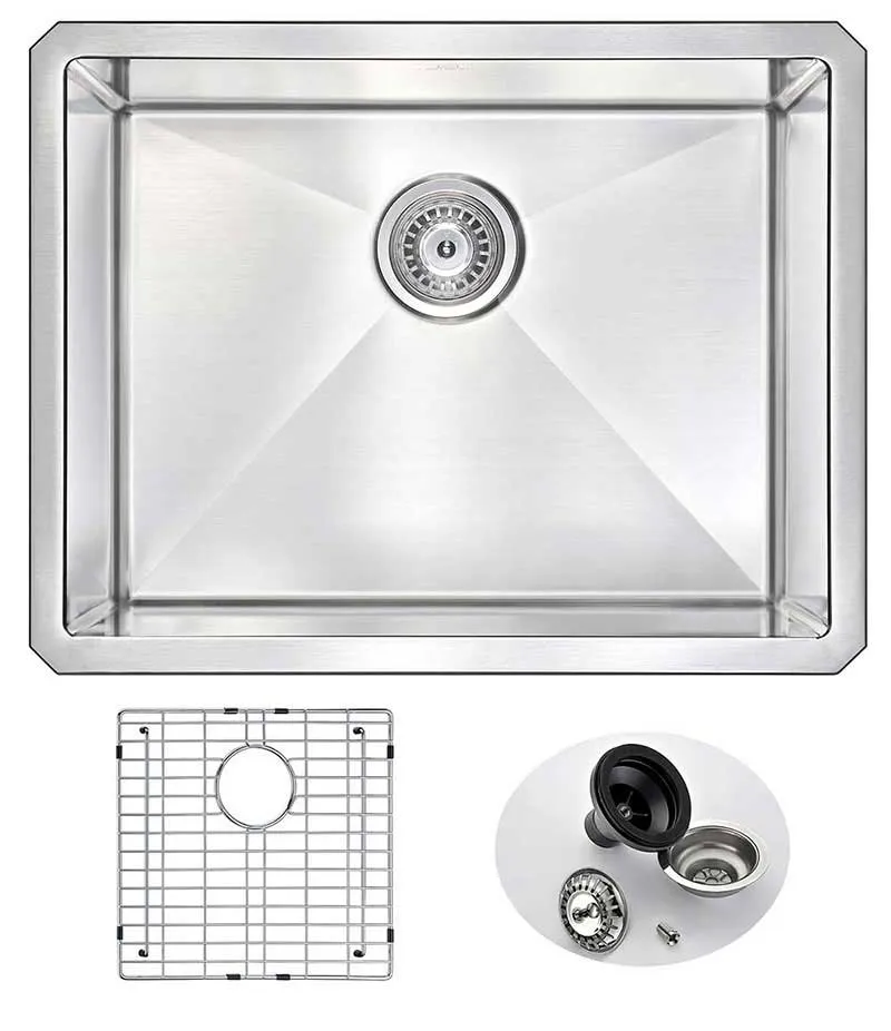 Anzzi VANGUARD Undermount Stainless Steel 23 in. Single Bowl Kitchen Sink and Faucet Set with Locke Faucet in Brushed Nickel