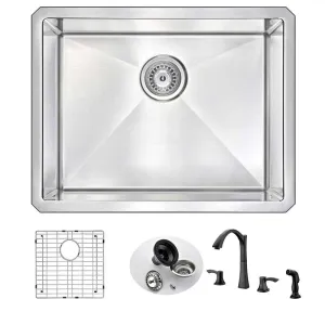 Anzzi VANGUARD Undermount Stainless Steel 23 in. Single Bowl Kitchen Sink and Faucet Set with Soave Faucet in Oil Bronze