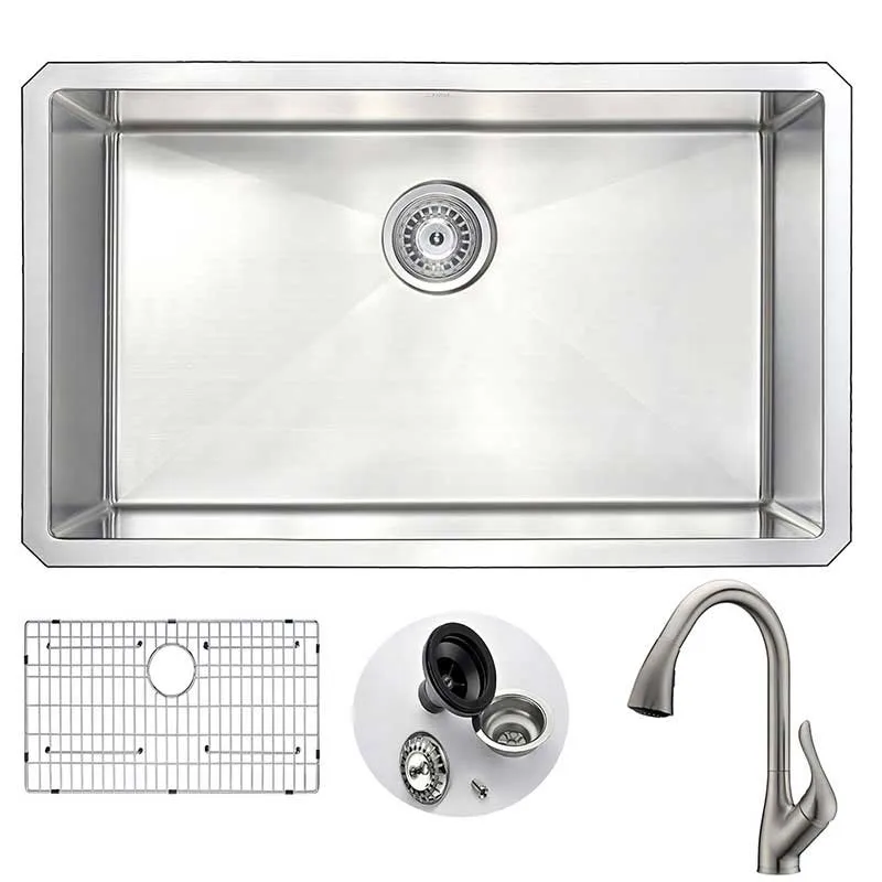 Anzzi VANGUARD Undermount Stainless Steel 30 in. Single Bowl Kitchen Sink and Faucet Set with Accent Faucet in Brushed Nickel