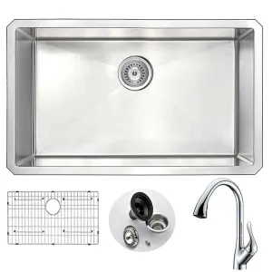 Anzzi VANGUARD Undermount Stainless Steel 30 in. Single Bowl Kitchen Sink and Faucet Set with Accent Faucet in Polished Chrome