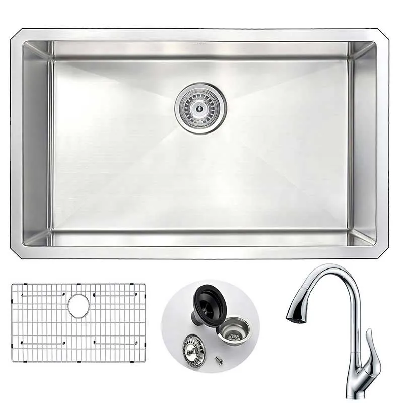 Anzzi VANGUARD Undermount Stainless Steel 30 in. Single Bowl Kitchen Sink and Faucet Set with Accent Faucet in Polished Chrome