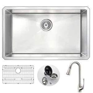 Anzzi VANGUARD Undermount Stainless Steel 30 in. Single Bowl Kitchen Sink and Faucet Set with Singer Faucet in Brushed Nickel