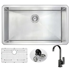 Anzzi VANGUARD Undermount Stainless Steel 32 in. 0-Hole Kitchen Sink and Faucet Set with Opus Faucet in Oil Rubbed Bronze