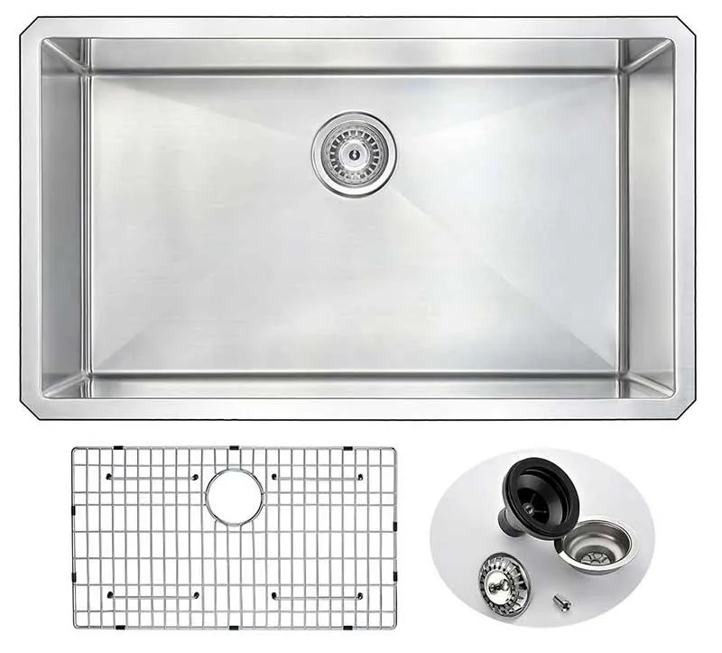 Anzzi VANGUARD Undermount Stainless Steel 32 in. 0-Hole Single Bowl Kitchen Sink with Opus Faucet in Brushed Nickel