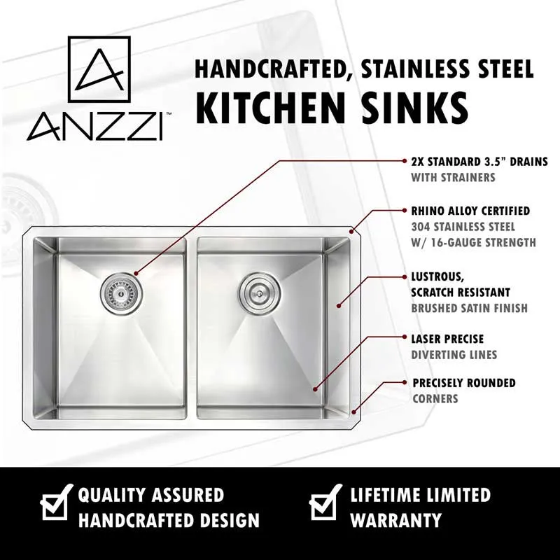 Anzzi VANGUARD Undermount Stainless Steel 32 in. Double Bowl Kitchen Sink and Faucet Set with Opus Faucet in Oil Rubbed Bronze