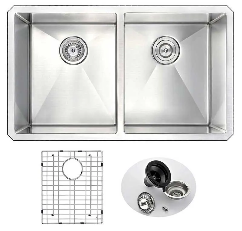 Anzzi VANGUARD Undermount Stainless Steel 32 in. Double Bowl Kitchen Sink and Faucet Set with Opus Faucet in Oil Rubbed Bronze
