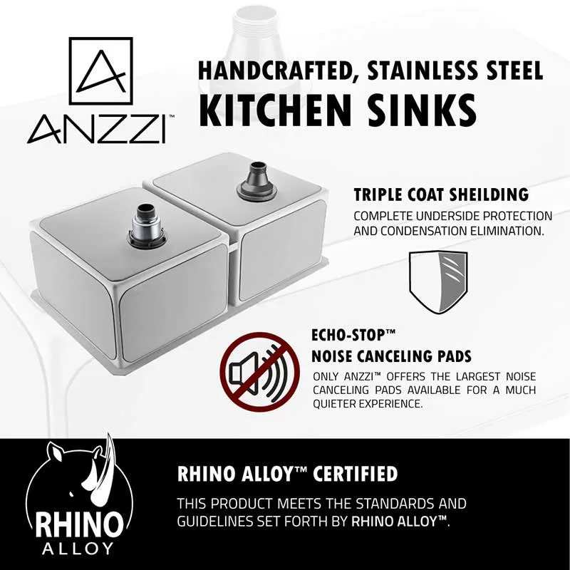 Anzzi VANGUARD Undermount Stainless Steel 32 in. Double Bowl Kitchen Sink and Faucet Set with Opus Faucet in Oil Rubbed Bronze
