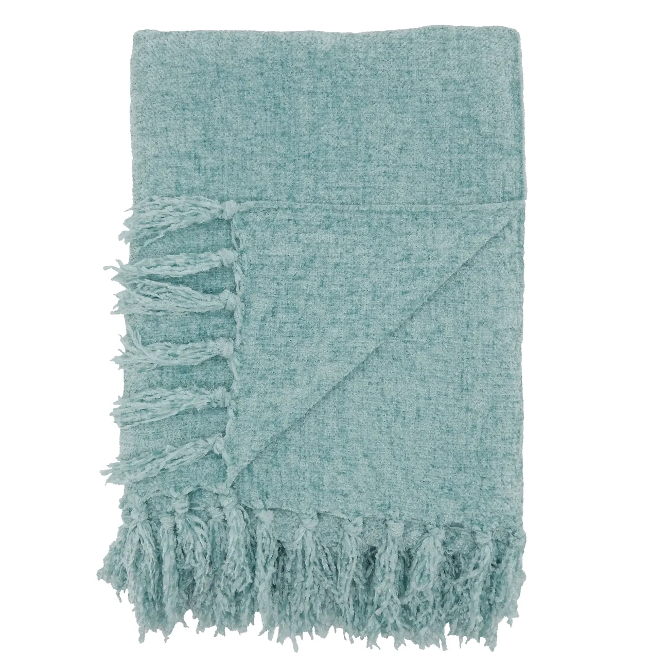Aqua blue chenille throw with fringe detail