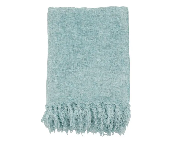 Aqua blue chenille throw with fringe detail