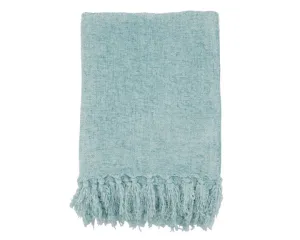 Aqua blue chenille throw with fringe detail