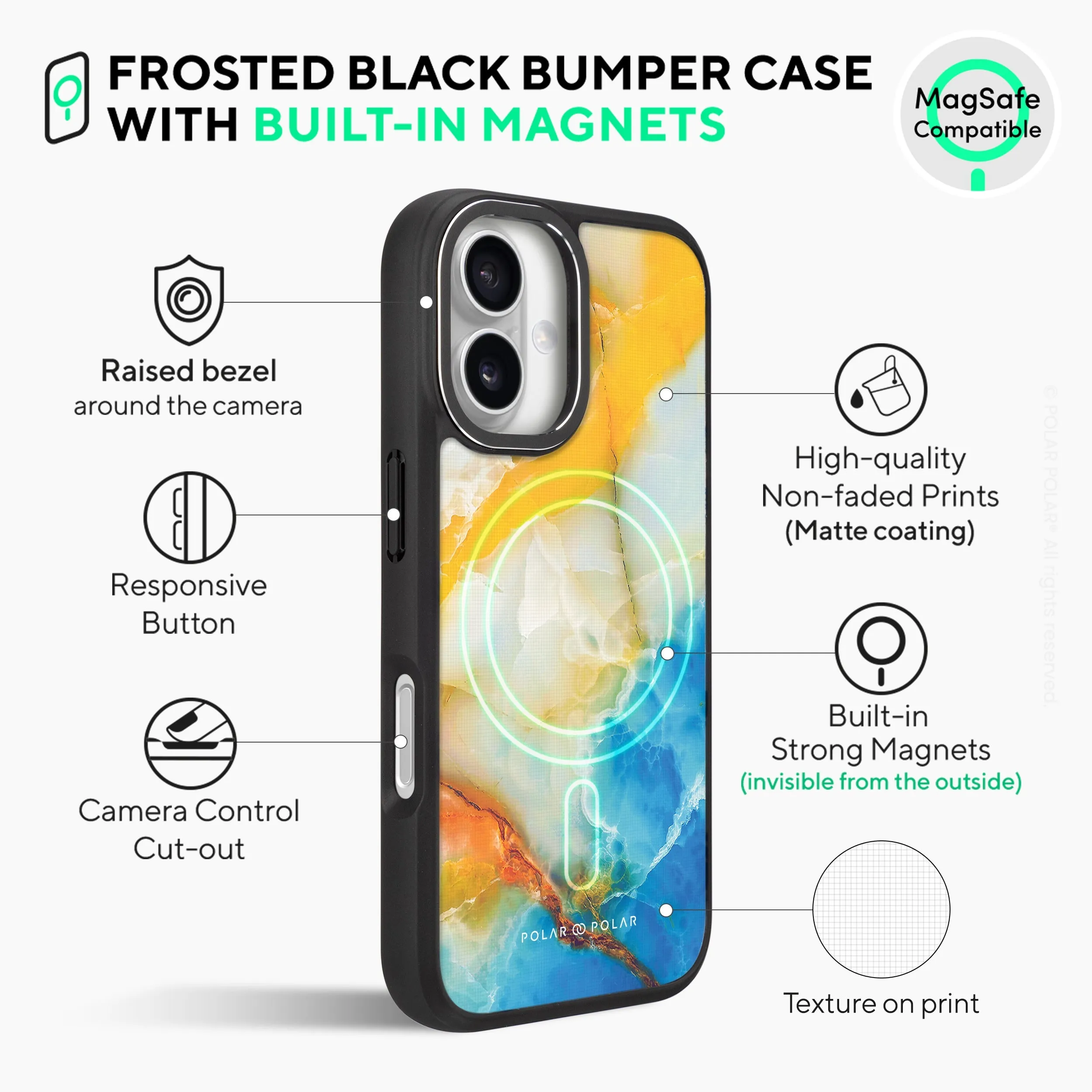 Aqua Sunlight - iPhone 16 Frosted Black Bumper MagSafe Case