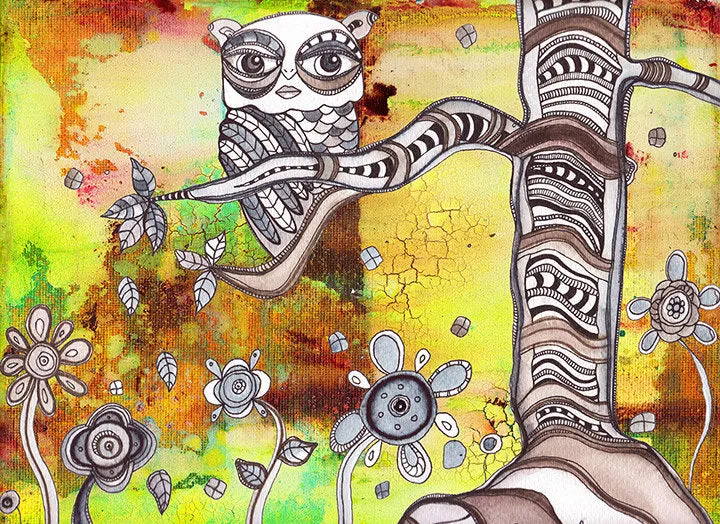 Art Throw Pillow 'Surreal Owl III'