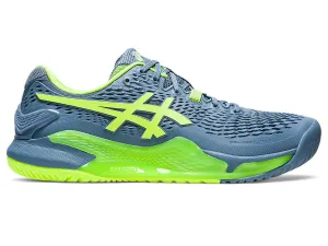 ASICS Gel Resolution 9 Mens Tennis Shoes (Steel Blue/Hazard Green)