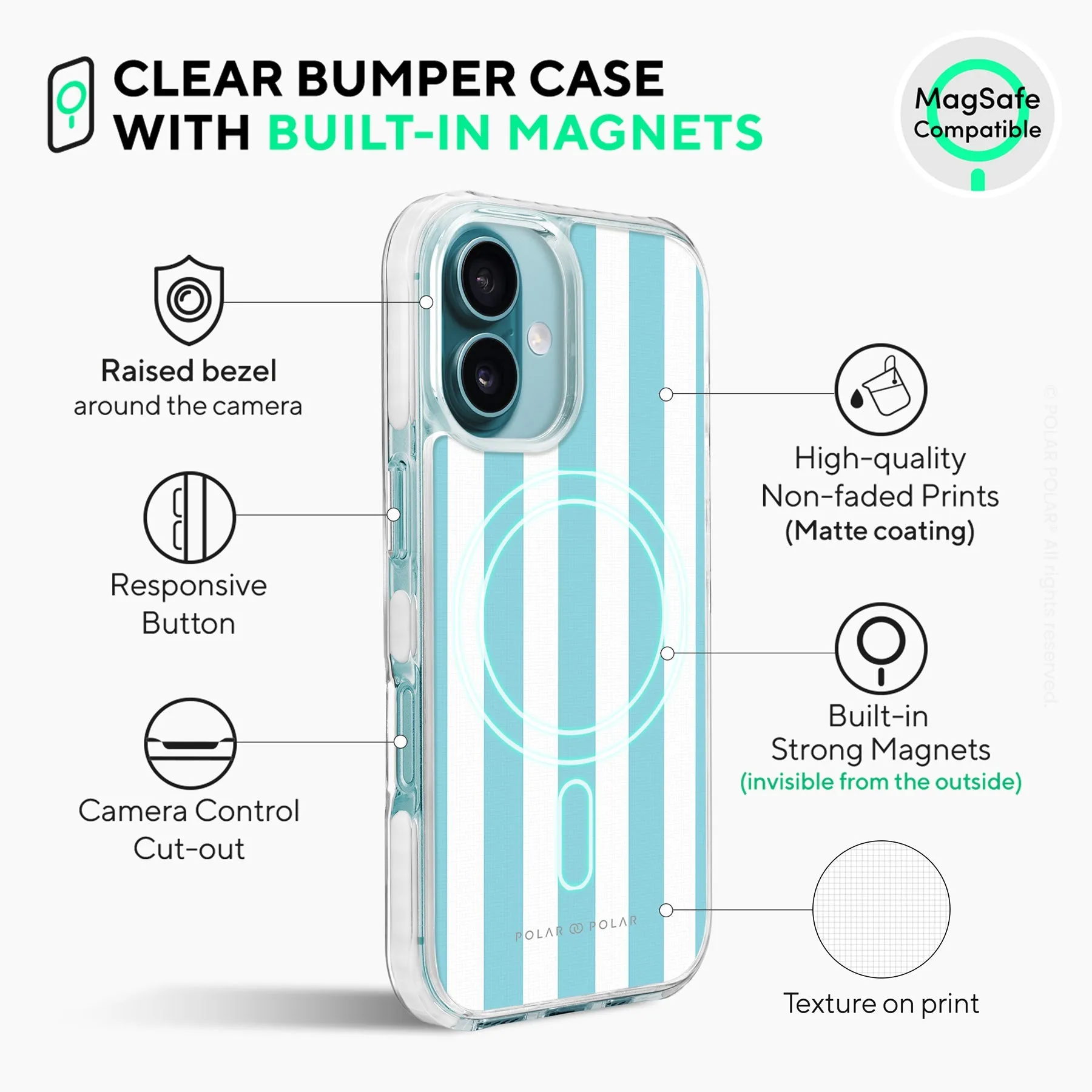Baby Blue Stripe - iPhone 16 Plus Clear Bumper MagSafe Case