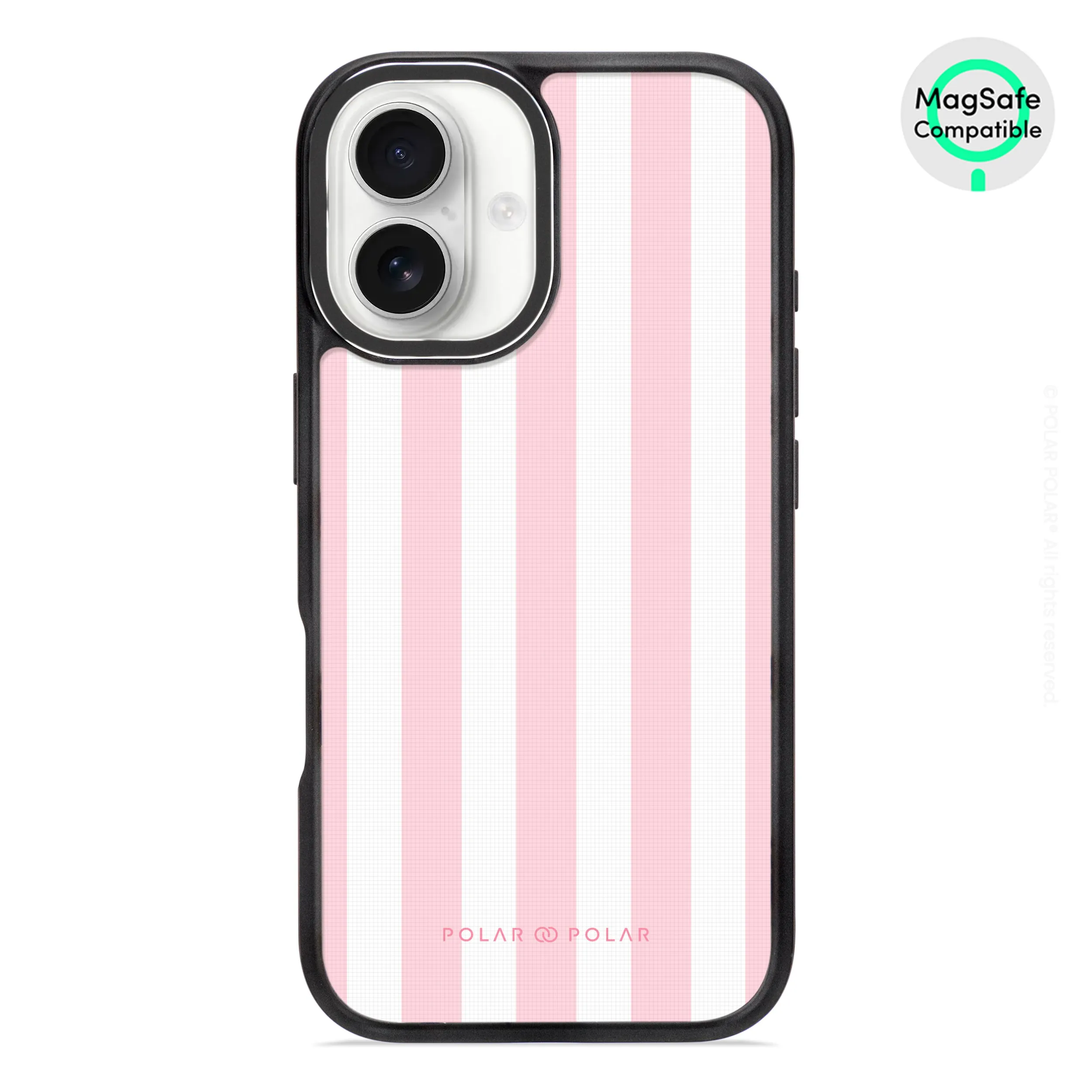 Baby Pink Stripe - iPhone 16 Frosted Black Bumper MagSafe Case