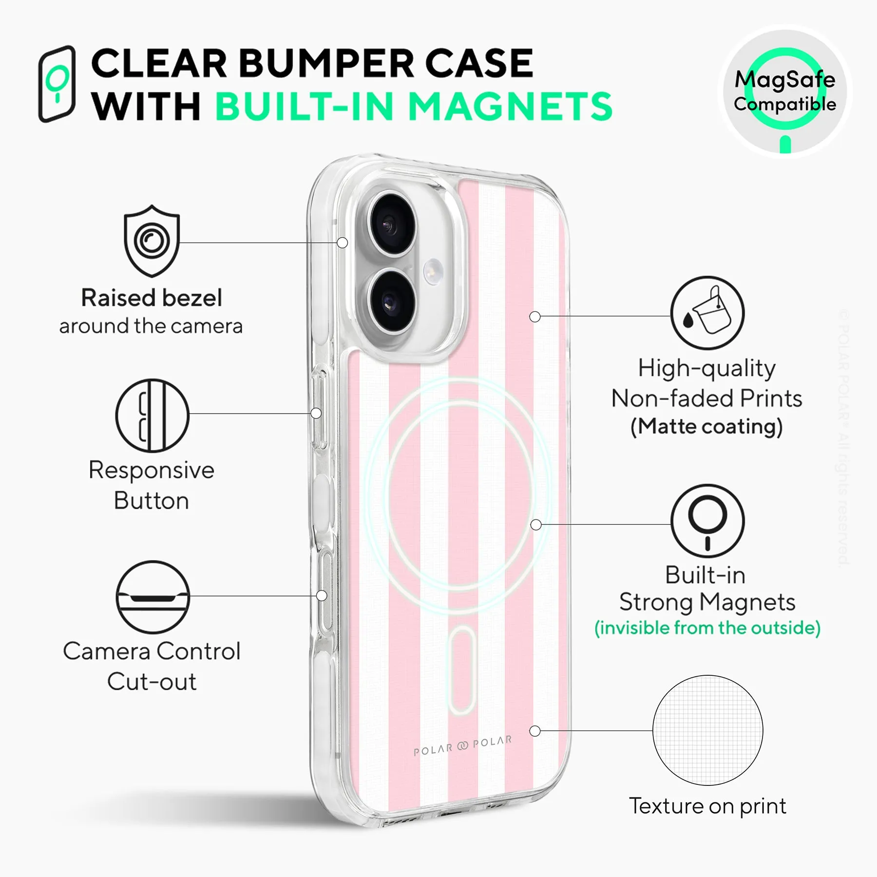 Baby Pink Stripe - iPhone 16 Plus Clear Bumper MagSafe Case