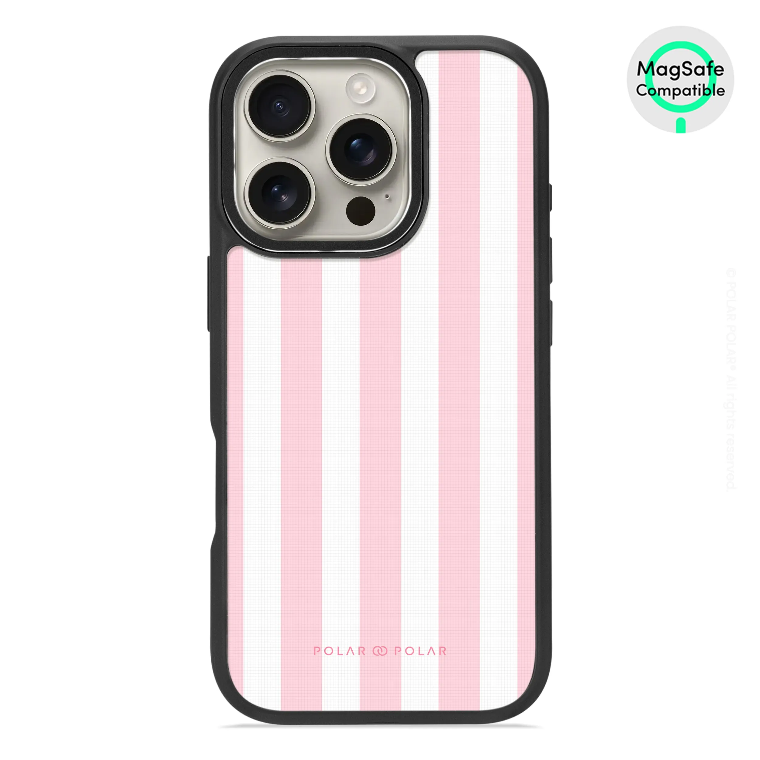 Baby Pink Stripe - iPhone 16 Pro Frosted Black Bumper MagSafe Case