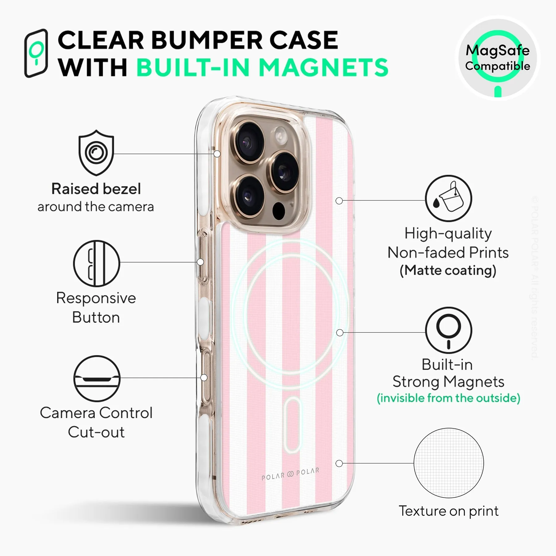 Baby Pink Stripe - iPhone 16 Pro Max Clear Bumper MagSafe Case
