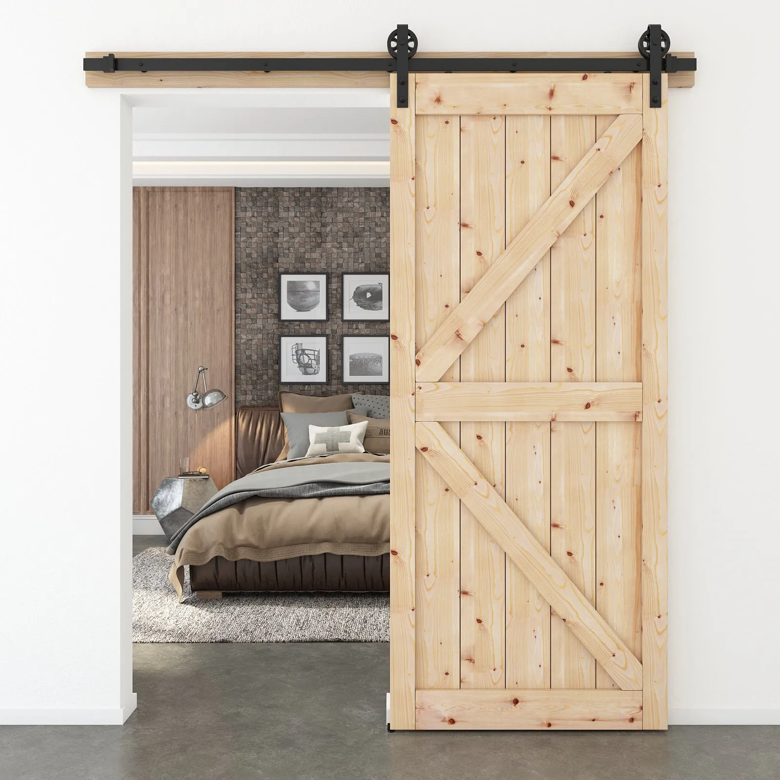 Barn Door Hardware - Big Wheels J Shaped Hangers 8 ft Track