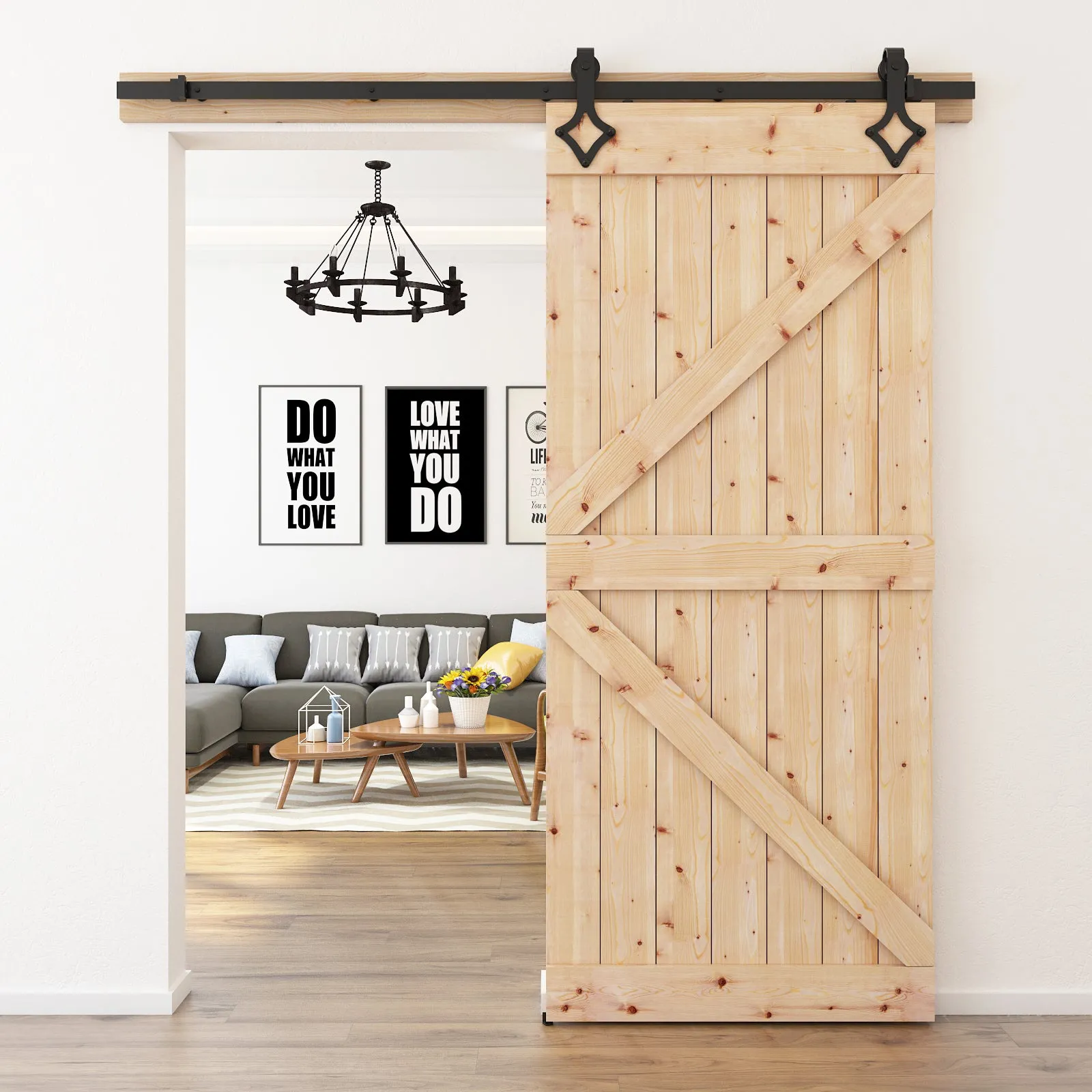 Barn Door Hardware - Diamond Shaped Hangers - 6.5 ft Track