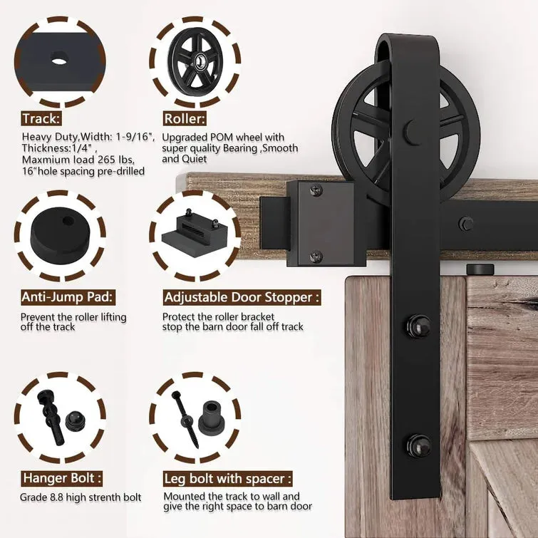 Barn Door Hardware - Double Door - Big Wheels J Shaped Hangers 13 ft Track