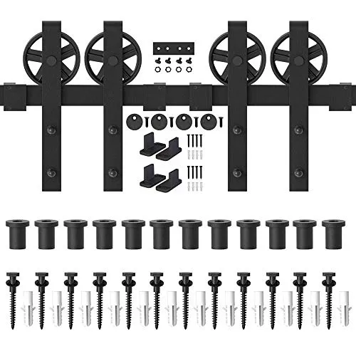 Barn Door Hardware - Double Door - Big Wheels J Shaped Hangers 13 ft Track