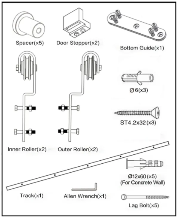 Barn Door Hardware - DOUBLE DOOR BYPASS - 8 ft Track J Shaped Hangers